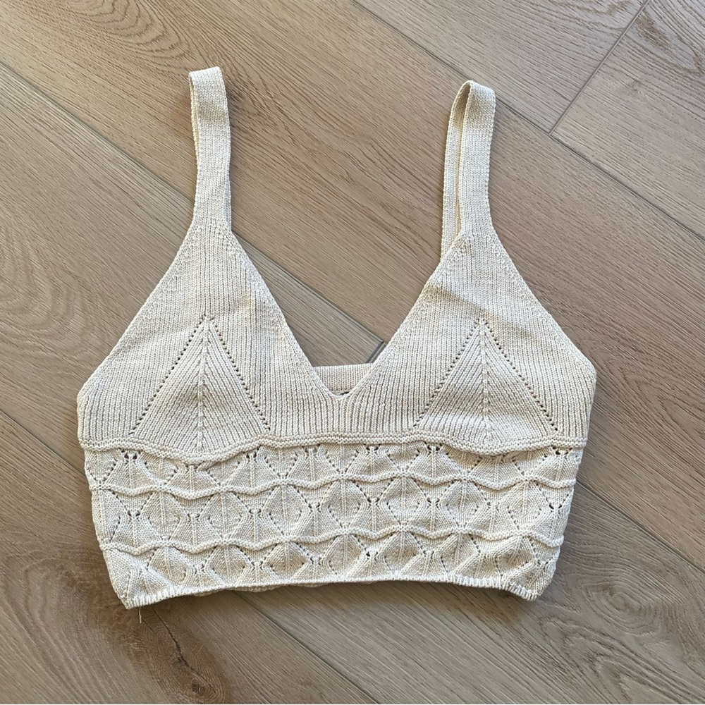 Free People Cream Crotchet Cropped Tank Top